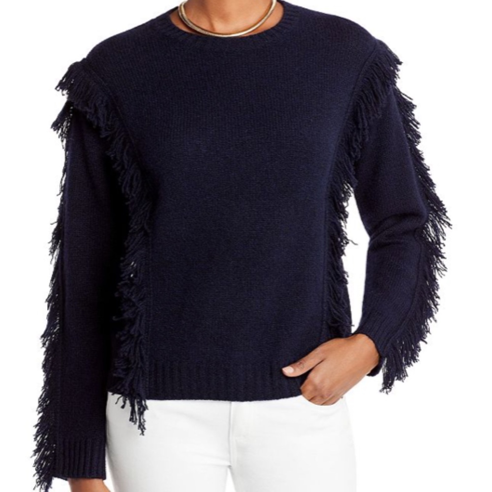 AQUA Cashmere Fringe Cashmere Sweater